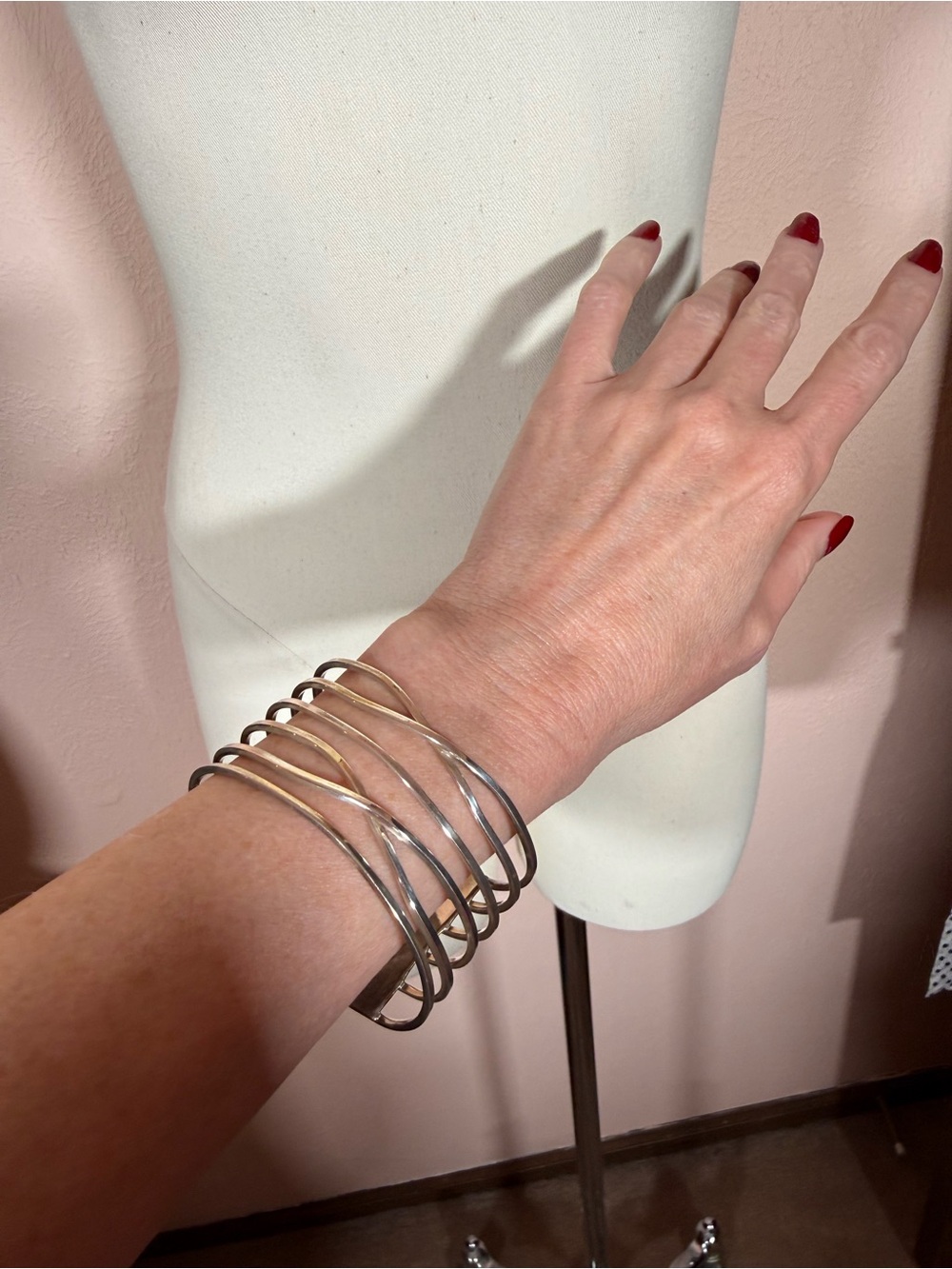 Sterling Silver .925 Modernist Art Deco minimalist Heavy Wide Cuff Bracelet - Picture 16 of 17